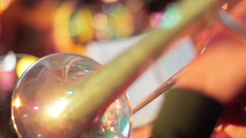 Man Playing on Trombone. Close Up View from Back. Stock Footage 75614199