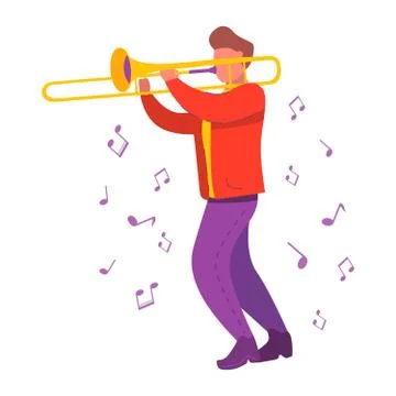 Man playing the trombone. Funky jazz musician. Modern flat vector illustratio Stock Illustration