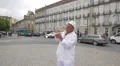 Man playing the trumpet in Liberty Square, Porto 4k or 4k+ Resolution