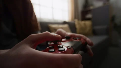 Man Playing Video Game with Wireless Gamepad Controller Close-up Stock Footage 340808813