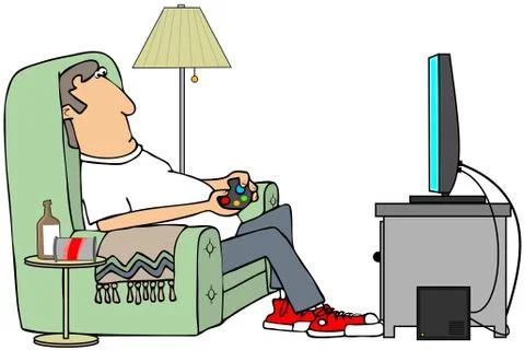 Man playing video games Illustrazione stock