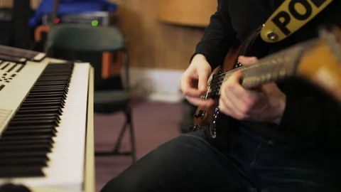 Man Playing Vintage Looking Electric Guitar Stock Footage 72215487
