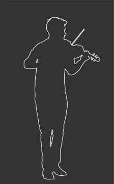 Man playing violin vector line contour silhouette isolated on black イラスト素材