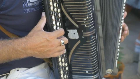 Man plays the accordion pushbutton cheerful music Vídeos de archivo 71329535