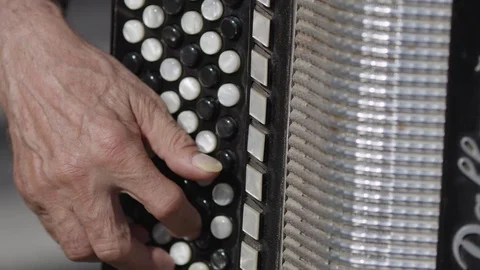 Man plays accordion while people passing 3k slow motion 스톡 동영상 74117600