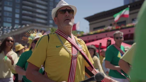 Man Plays Batucada Drum at Seattle World Cup Street Festival Stock Footage 345530355