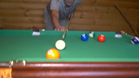 Man plays billiards. Billiard player hits the pocket with fifth ball. Stock Footage 204942005