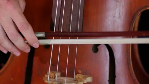 A man plays the cello. Bow close-up. violoncello, violin Stock Footage 133753038
