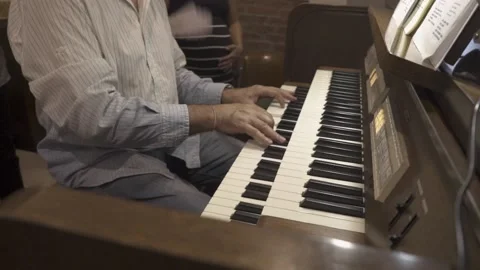 Man Plays the Church Organ Stock Footage
