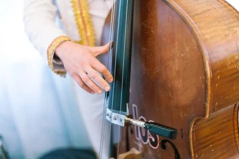 The man plays a contrabass Stock Photos