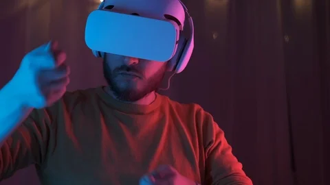 Man plays drum kit in virtual reality glasses. Augmented Reality. Future is now Video stock 126706380