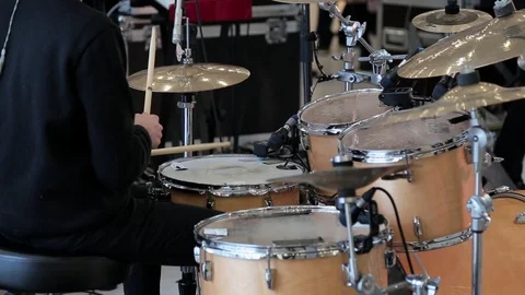 The man plays on the drum set at the concert Stock-Footage 86020988