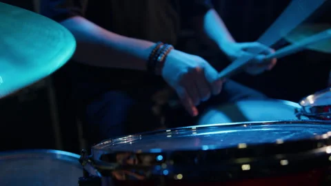 A man plays drums during a sound check before a concert Stock Footage 240902465