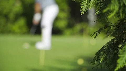 Man plays golf at the tournament 스톡 동영상 155363614