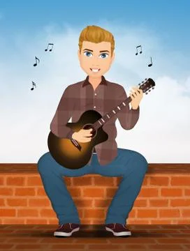 Man plays guitar on the wall Stock Illustration