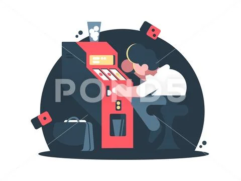 Man plays slot machine in casino Stock Illustration