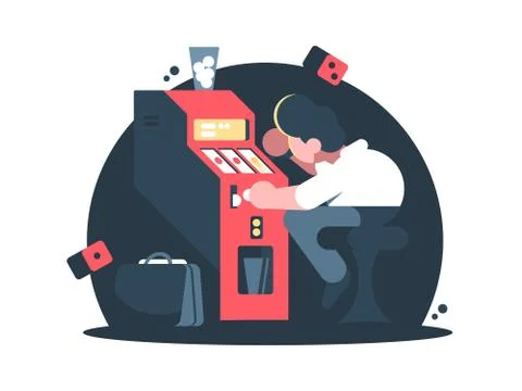 Man plays slot machine in casino Stock Illustration