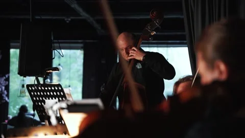 Man plays the viola while performing at the opera house Stock Footage 162816907