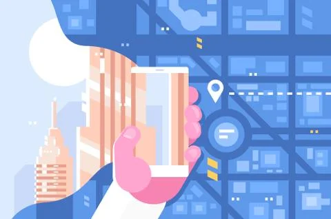 Man plots route using smartphone app Ilustración de archivo