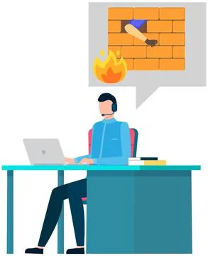 Man is plotting to hack computer protection system. Cyber attacker trying to イラスト素材