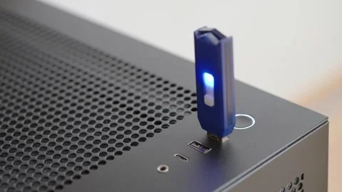 Man plugging and unplugging a USB flash drive. PC. Data storage. Close up Stock Footage 275152795