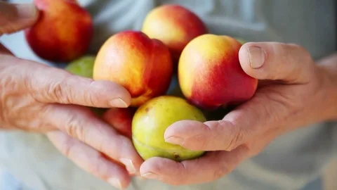 Man with plums and nectarines Stock Footage 88710977