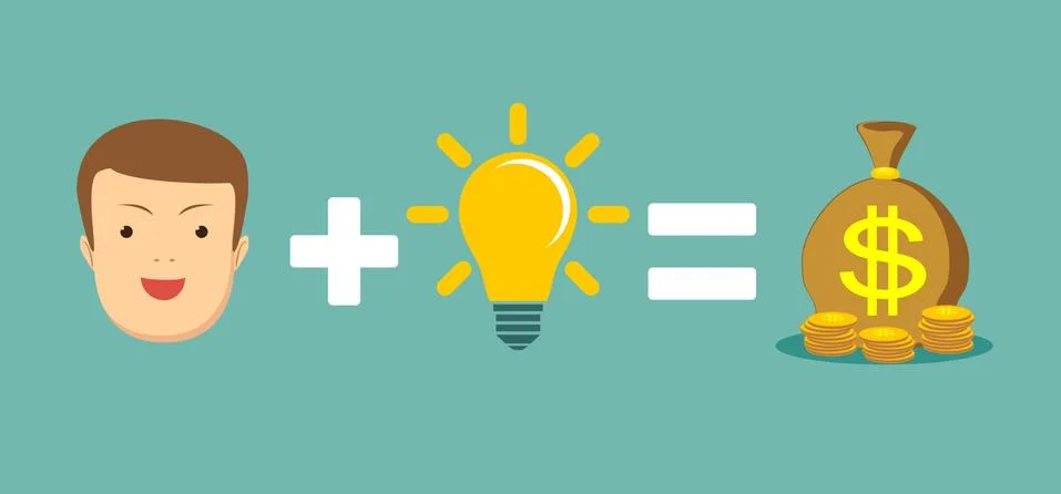 Man plus good idea equal money. Stock Illustration