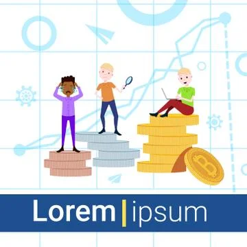 Man on podium coins stack loser winner success concept mix race character Stock Illustration