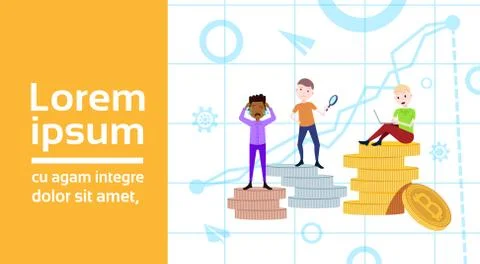 Man on podium coins stack loser winner success concept mix race character Stock Illustration