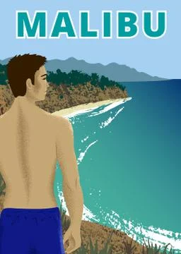 Man at Point Dume Stock Illustration