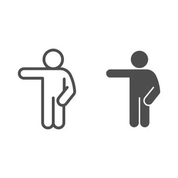 Man point to the left line and solid icon. Man with one arm down and hand Illustrazione stock