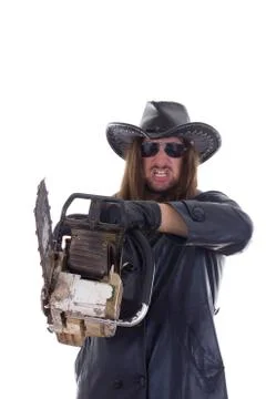 Man pointed a chainsaw Stock Photos