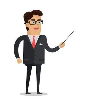 Man with Pointer Flat Design Vector Illustration Stock Illustration