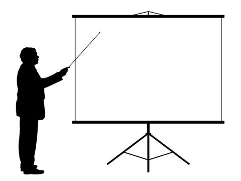 Man with pointer showing presentation on projection screen Stock Illustration