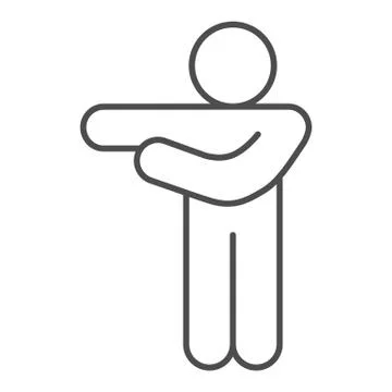 Man pointing with arms to left thin line icon. Man with two arms raised left Stock Illustration