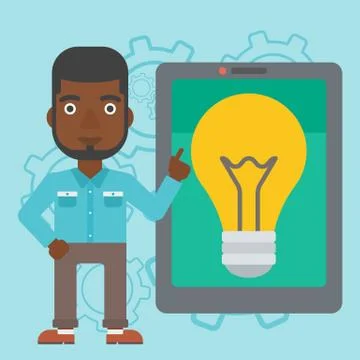 Man pointing at big tablet computer Stock Illustration