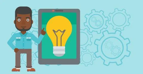 Man pointing at big tablet computer Stock Illustration