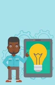 Man pointing at big tablet computer Illustrazione stock