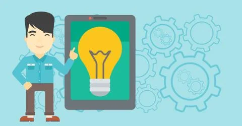 Man pointing at big tablet computer イラスト素材