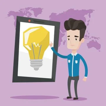 Man pointing at big tablet computer Illustrazione stock