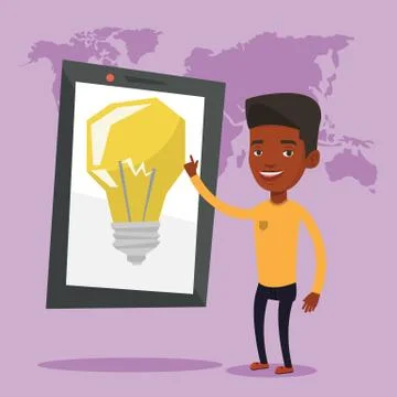 Man pointing at big tablet computer Stock Illustration