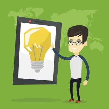 Man pointing at big tablet computer Illustrazione stock