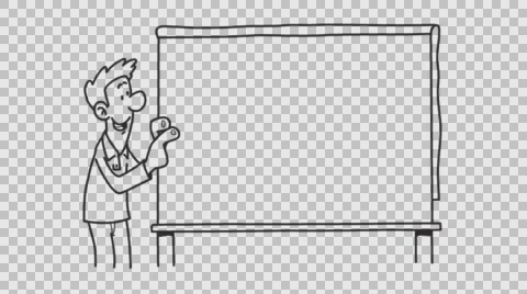 Man pointing board animated flat computer generated hand drawn clips with alpha Stock Footage 58098158