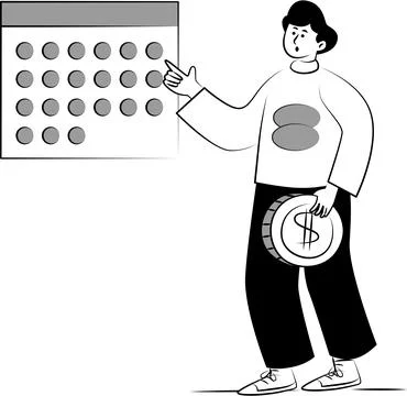 Man Pointing at Calendar Saving Schedule Financial Planning Budgeting 스톡 일러스트