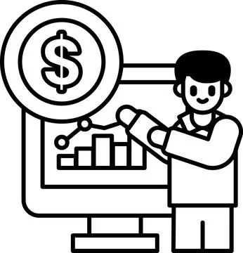 A man is pointing at a computer screen with a dollar sign on it Stock Illustration
