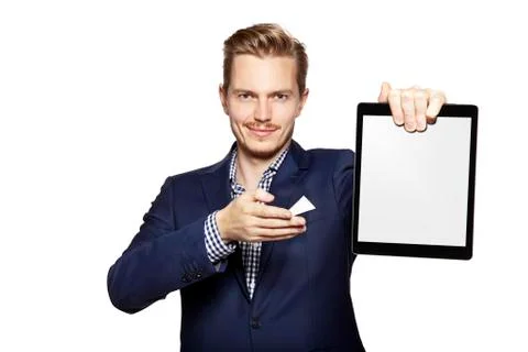 Man pointing at digital tablet Stock Photos