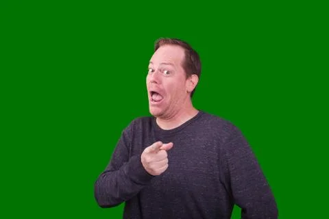 Man pointing a finger at the camera excited facial expression Stock Photos