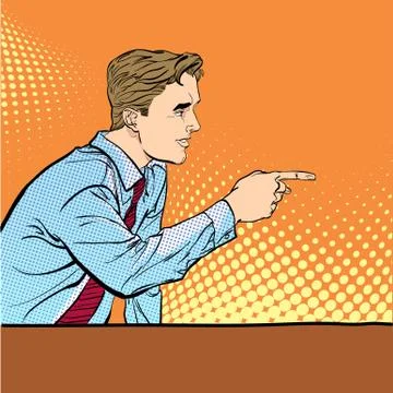 A man pointing a finger. A man explaining something. Speaking man. The man at Stock Illustration