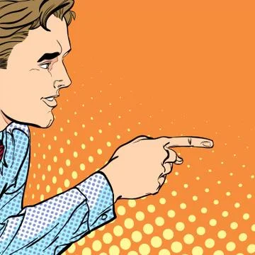 A man pointing a finger. A man explaining something. Speaking man. The man at Stock Illustration