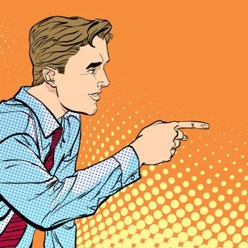A man pointing a finger. A man explaining something. Speaking man. The man at Illustrazione stock